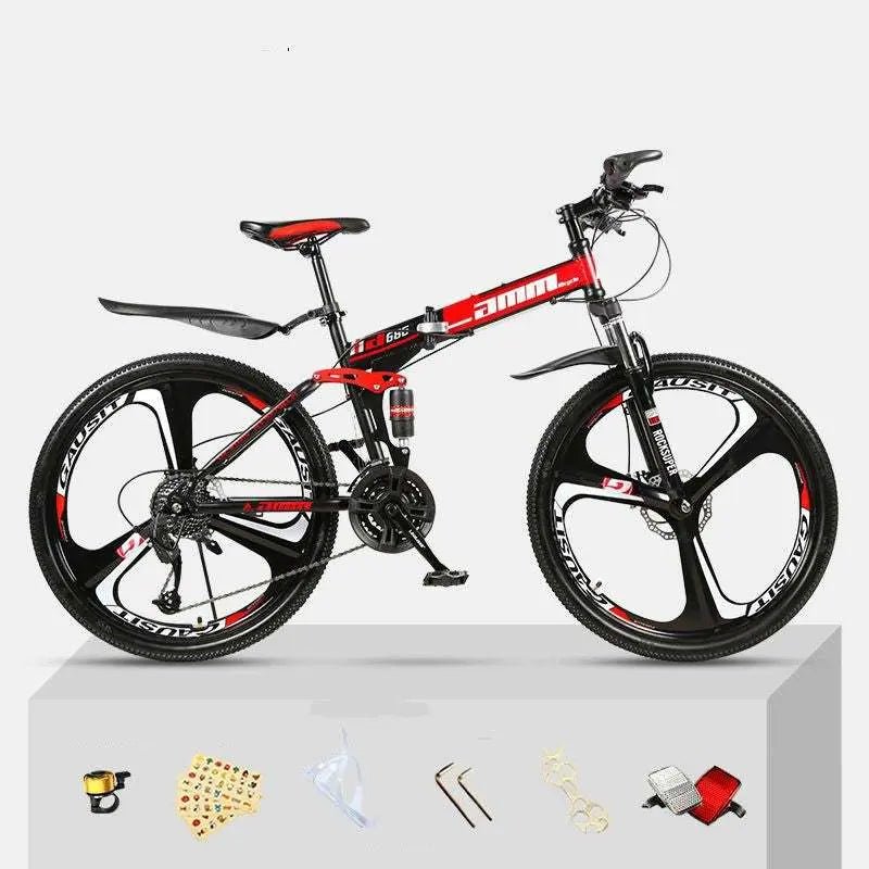 Dual Shock Absorbing Off-road Variable Speed Racing Male And Female Student Bikes Black red 2 Style