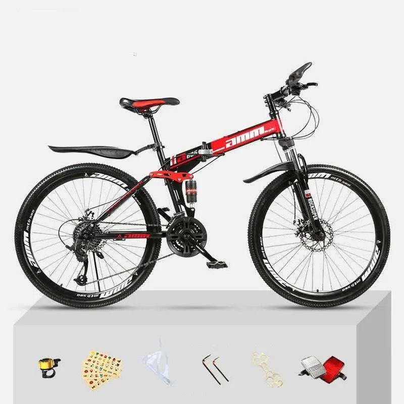 Dual Shock Absorbing Off-road Variable Speed Racing Male And Female Student Bikes Black red 1 Style
