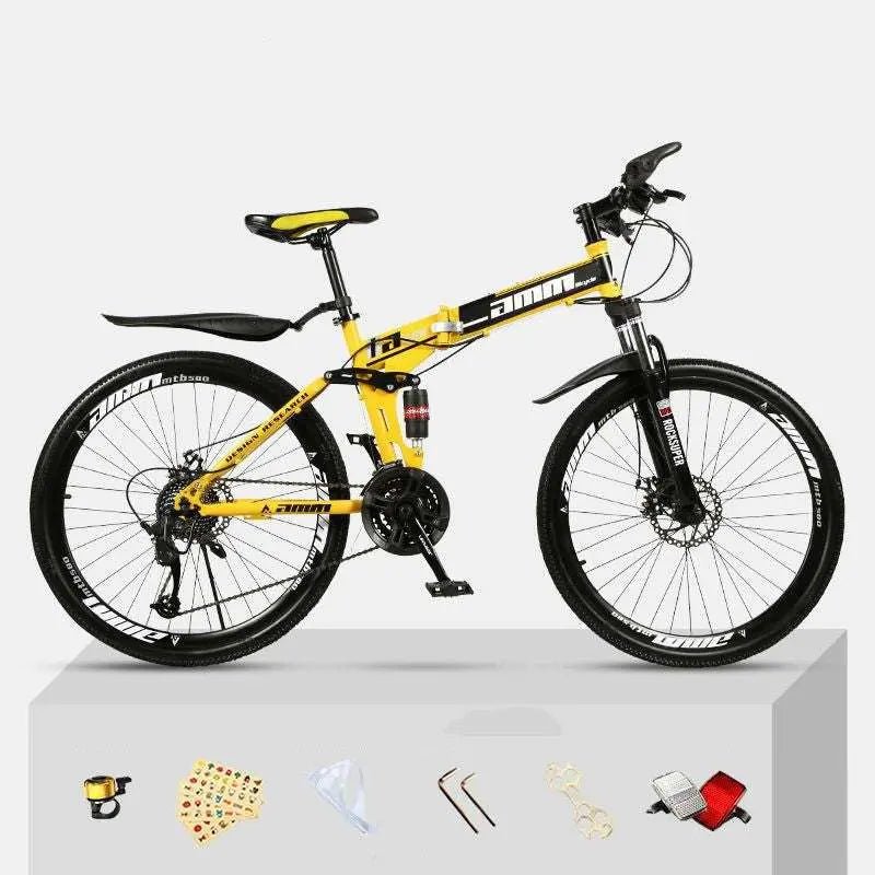 Dual Shock Absorbing Off-road Variable Speed Racing Male And Female Student Bikes Black yellow 1 Style