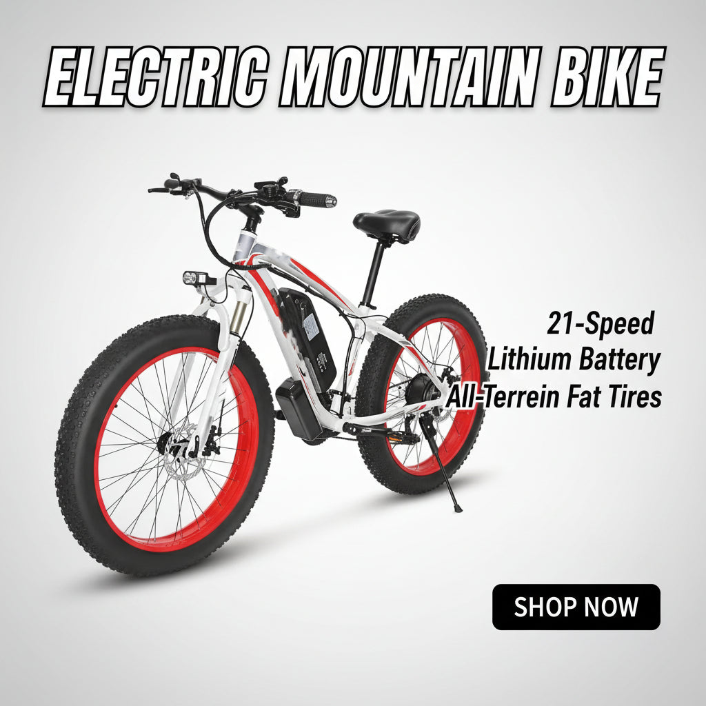 Electric Bicycle Lithium Tram Snow Electric Mountain Bike 21 Speed Red