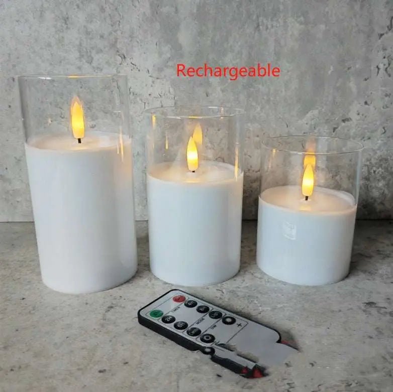 Electroplated Glass LED Electronic Candle Lights Wholesale Rechargeable Transparen rechargeable remote