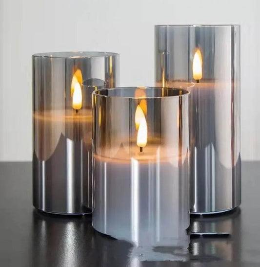 Electroplated Glass LED Electronic Candle Lights Wholesale Rechargeable Grey ordinary