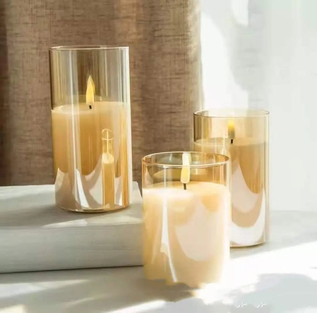 Electroplated Glass LED Electronic Candle Lights Wholesale Rechargeable Golden plain