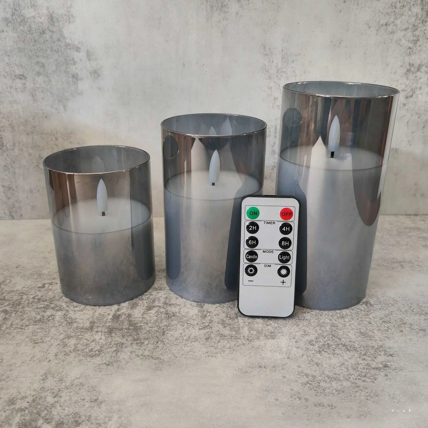 Electroplated Glass LED Electronic Candle Lights Wholesale Rechargeable Grey remote control