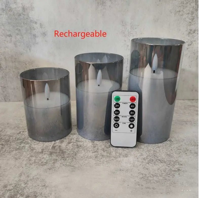 Electroplated Glass LED Electronic Candle Lights Wholesale Rechargeable Grey rechargeable remote