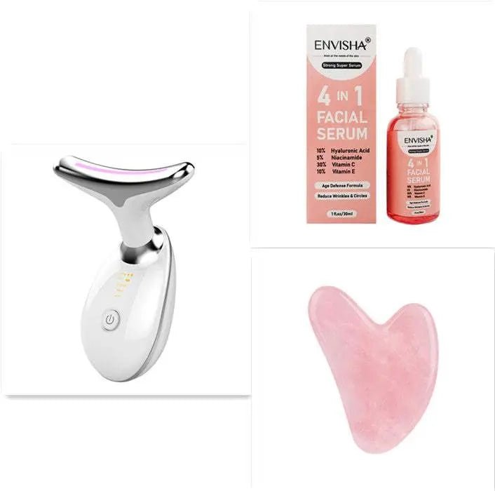 EMS Thermal Neck Lifting And Tighten Massager Electric Microcurrent Wrinkle Remover LED Photon Face Beauty Device For Woman White Set