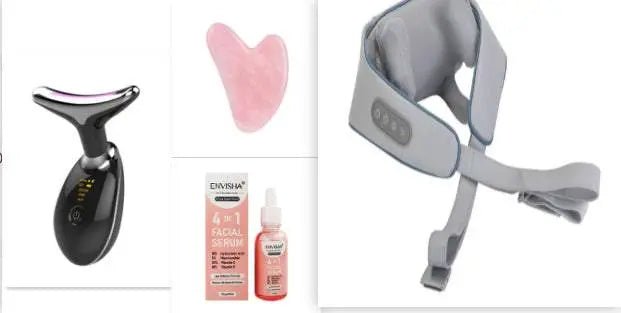 EMS Thermal Neck Lifting And Tighten Massager Electric Microcurrent Wrinkle Remover LED Photon Face Beauty Device For Woman Black set3