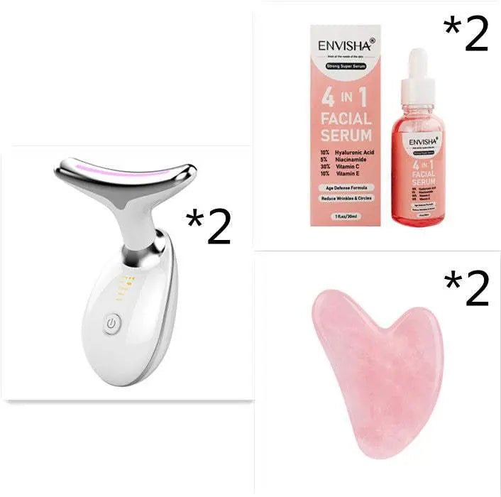 EMS Thermal Neck Lifting And Tighten Massager Electric Microcurrent Wrinkle Remover LED Photon Face Beauty Device For Woman White Set2