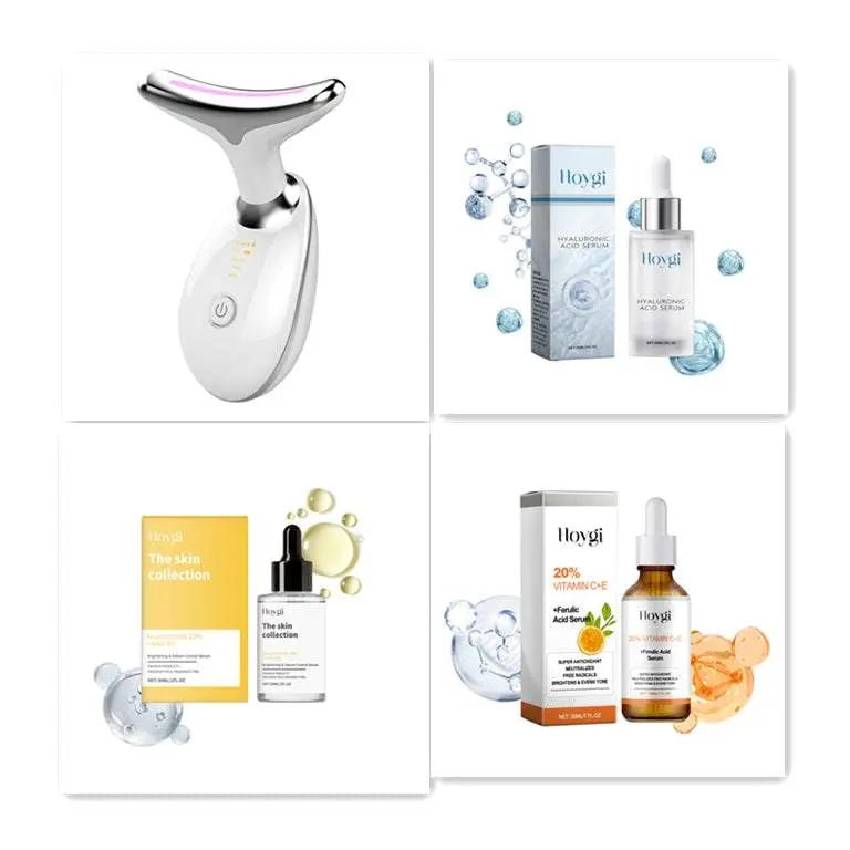 EMS Thermal Neck Lifting And Tighten Massager Electric Microcurrent Wrinkle Remover LED Photon Face Beauty Device For Woman White Set3