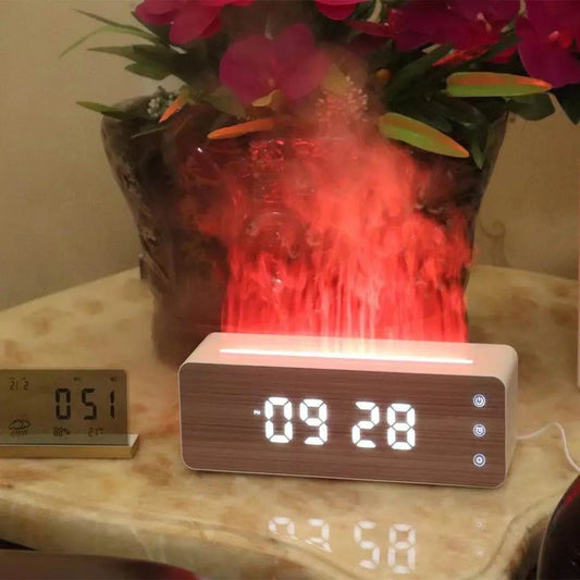 Flame Humidifier Flame Aromatherapy Machine With Clock Display Desktop Aromatherapy Humidifier Bedroom With UVC