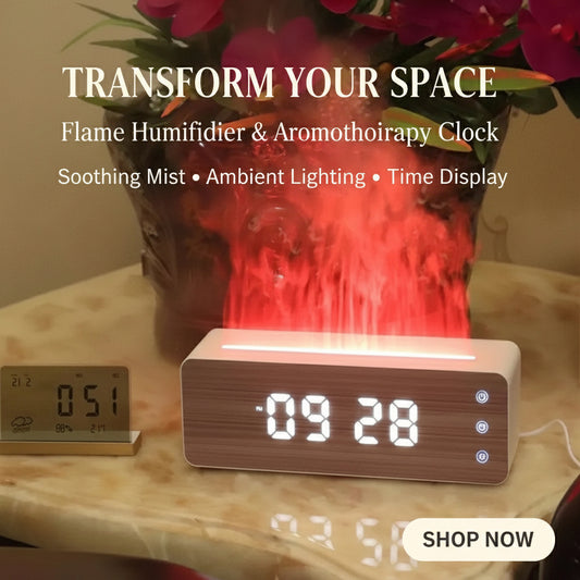 Flame Humidifier Flame Aromatherapy Machine With Clock Display Desktop Aromatherapy Humidifier Bedroom Without UVC