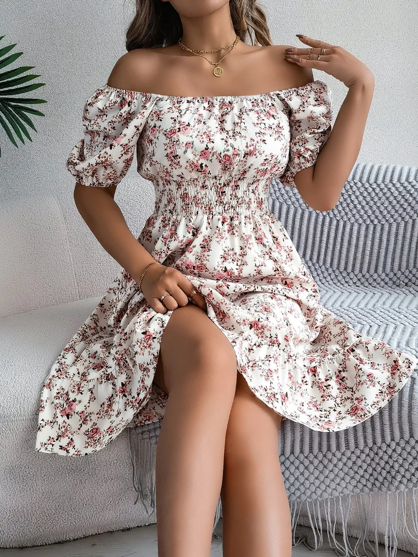 Floral Print Square Collar Dress Summer Fashion Ruffles Dresses Women's Clothing White