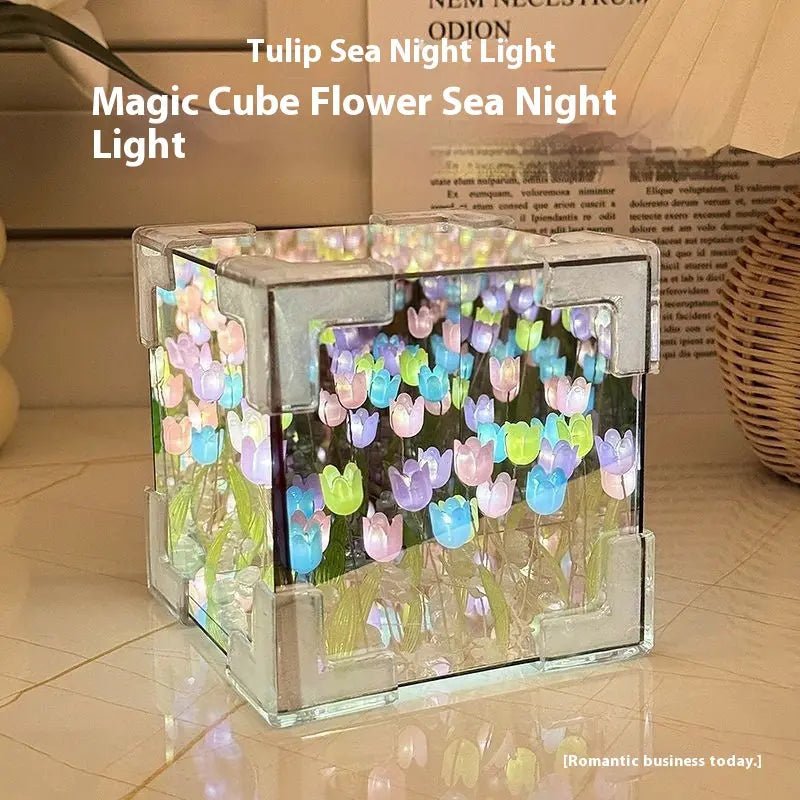 Handmade DIY Tulip Flower Small Night Light Romantic Gift For Girlfriend Mirror Lamp DIY Material Pack Atomsphere Decoration Home Decor Button batteries and materials 30 candy colored flowers