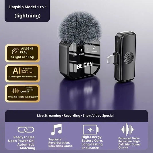 HD Wireless Lapel Microphone With No Delay For Live Outdoor Video Recording Apple 6 To 14 Series Port