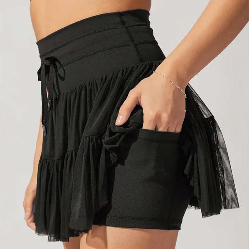High Waist Dress Lace-up Sports Skirt With Anti-exposure Safety Pants Summer Fashion Pleated Skirt Womens Clothing Black