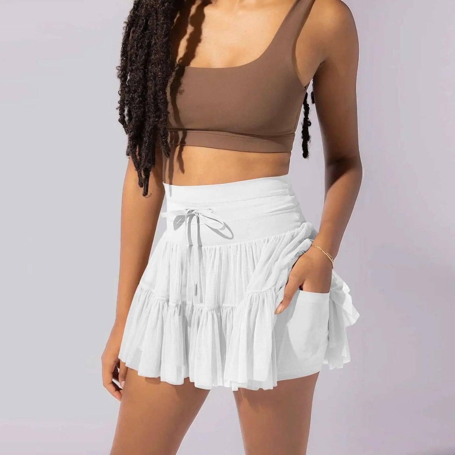 High Waist Dress Lace-up Sports Skirt With Anti-exposure Safety Pants Summer Fashion Pleated Skirt Womens Clothing White