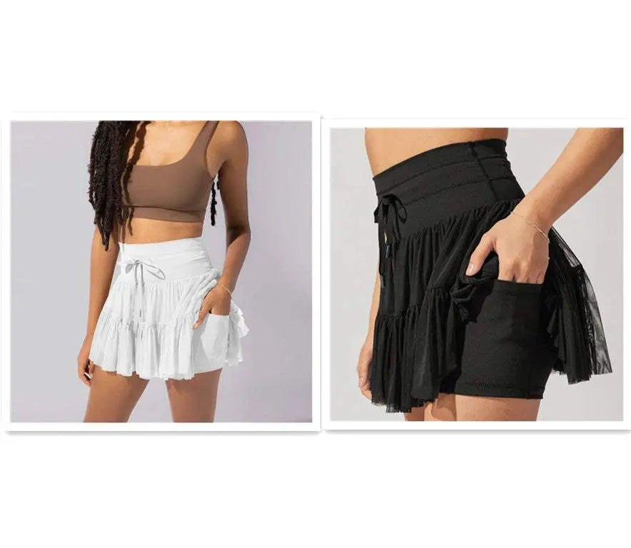 High Waist Dress Lace-up Sports Skirt With Anti-exposure Safety Pants Summer Fashion Pleated Skirt Womens Clothing Black White
