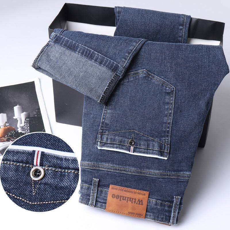 Jeans Men's Straight Loose Casual Pants Fleece-lined Thickened Men's Pants 809 Blue Thick Version