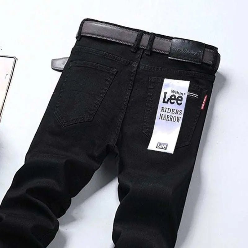 Jeans Men's Straight Loose Casual Pants Fleece-lined Thickened Men's Pants 201 Pure Black Thick