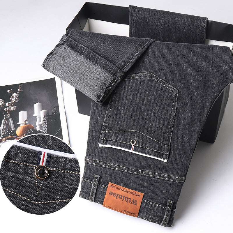 Jeans Men's Straight Loose Casual Pants Fleece-lined Thickened Men's Pants 809 Thick Type Gray