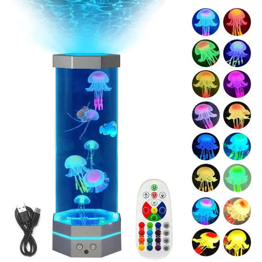 Jellyfish Lava Lamp 17 Colors Changing 15inch Jellyfish Lamp With Remote Control USB Plug-in Bubble Fish Lamp Kids Night Light Creative Projector Lamp Home Decor 36RGB Remote Control 17 Colors Metallic Silver