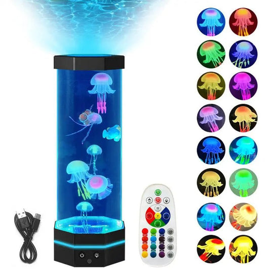 Jellyfish Lava Lamp 17 Colors Changing 15inch Jellyfish Lamp With Remote Control USB Plug-in Bubble Fish Lamp Kids Night Light Creative Projector Lamp Home Decor 36RGB Remote Control 17 Colors Classic Black