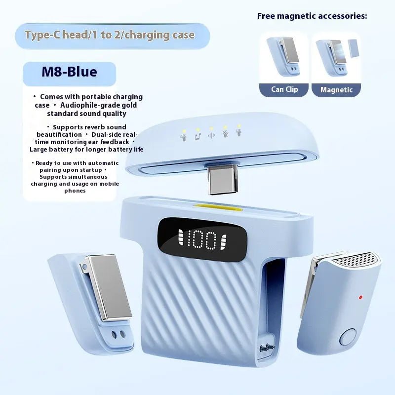 M8 Mini Wireless Collar Clip Microphone One For Two M8 Blue