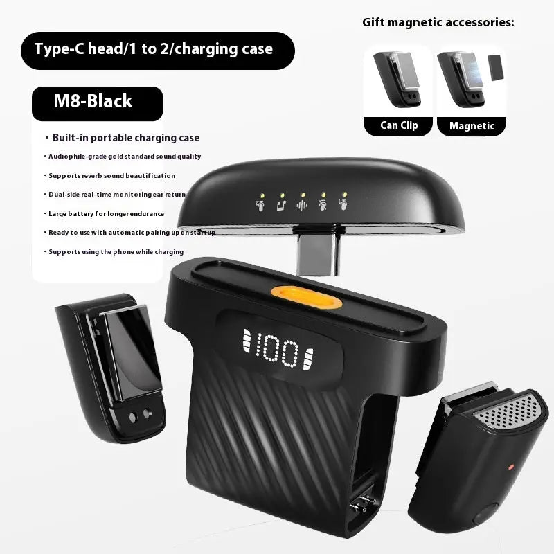 M8 Mini Wireless Collar Clip Microphone One For Two M8 Black