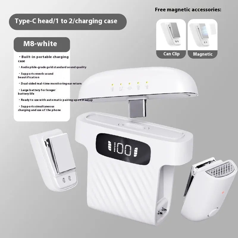 M8 Mini Wireless Collar Clip Microphone One For Two M8 White