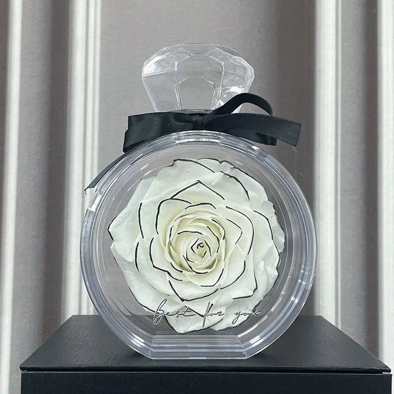 Natural Eternal Flower Ornaments Transparent Cover Dried Rose Gift Box For Christmas New Year Valentine's Day Home Decor White