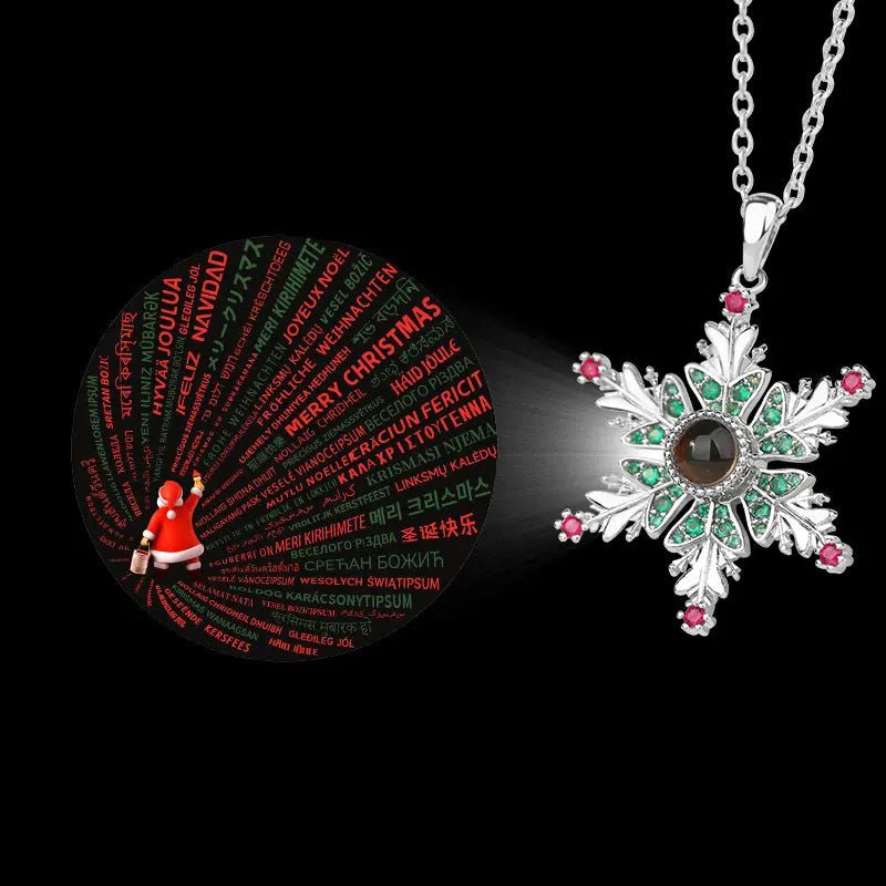 New Christmas Snowflake Necklace With Projection Design For Couples Christmas Gift Women's Clavicle Chain Jewelry 100Christmas Languages