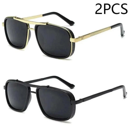 New Sunglasses Punk Sunglasses New Men's Square Uv400 Twin-beam Aviator Sunglasses 2pcs Gold Black