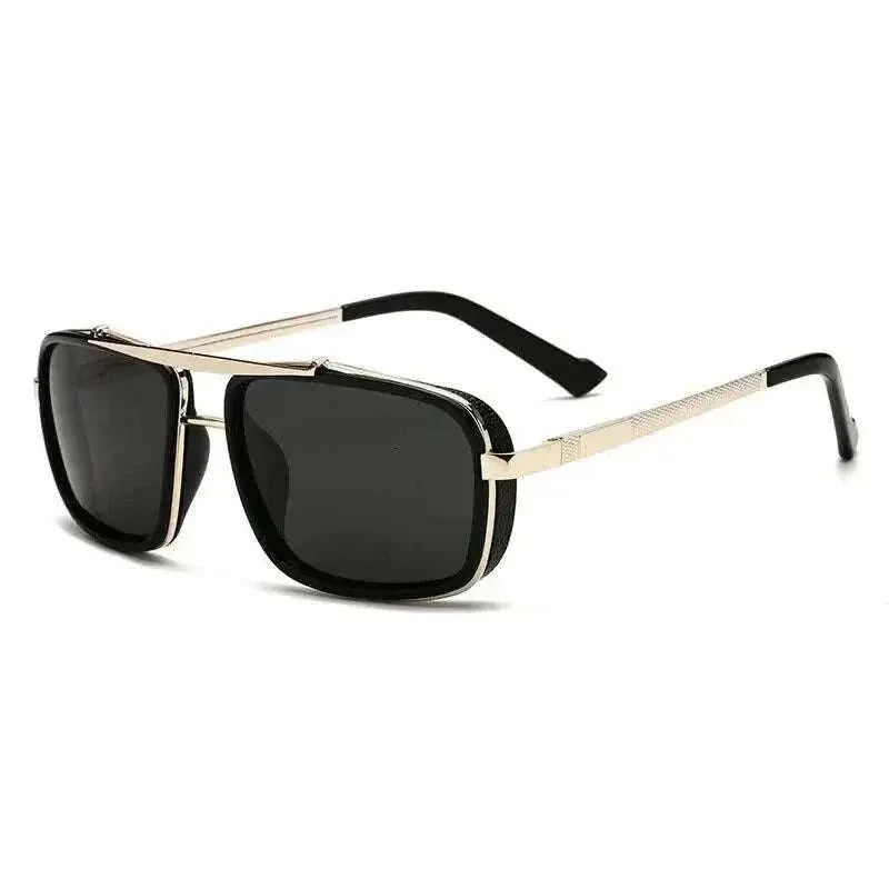 New Sunglasses Punk Sunglasses New Men's Square Uv400 Twin-beam Aviator Sunglasses Gold black
