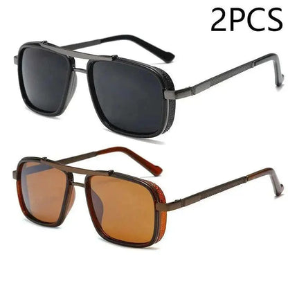 New Sunglasses Punk Sunglasses New Men's Square Uv400 Twin-beam Aviator Sunglasses 2pcs Gery Brown