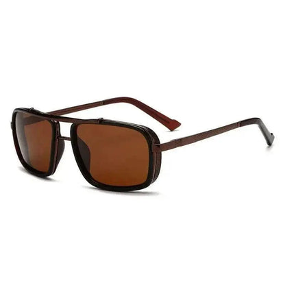 New Sunglasses Punk Sunglasses New Men's Square Uv400 Twin-beam Aviator Sunglasses Brown brown