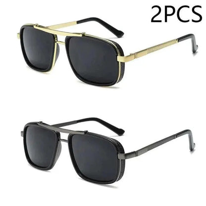 New Sunglasses Punk Sunglasses New Men's Square Uv400 Twin-beam Aviator Sunglasses 2pcs Gold Gery