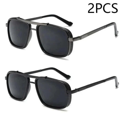 New Sunglasses Punk Sunglasses New Men's Square Uv400 Twin-beam Aviator Sunglasses 2pcs Gery Black