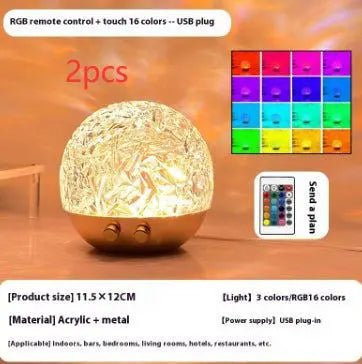 New Water Ripple Projector Night Light Crystal Mood Lamp Bedside Home Bedroom Decoration Aesthetic Christmas Gift Sunset Lights Spherical Water Ripple 2PC RGB Remote Control Type