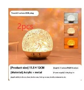 New Water Ripple Projector Night Light Crystal Mood Lamp Bedside Home Bedroom Decoration Aesthetic Christmas Gift Sunset Lights Spherical Water Ripple 2PC Touch Three Colors