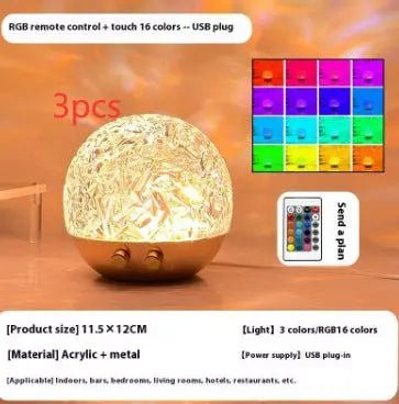New Water Ripple Projector Night Light Crystal Mood Lamp Bedside Home Bedroom Decoration Aesthetic Christmas Gift Sunset Lights Spherical Water Ripple 3PC RGB Remote Control Type