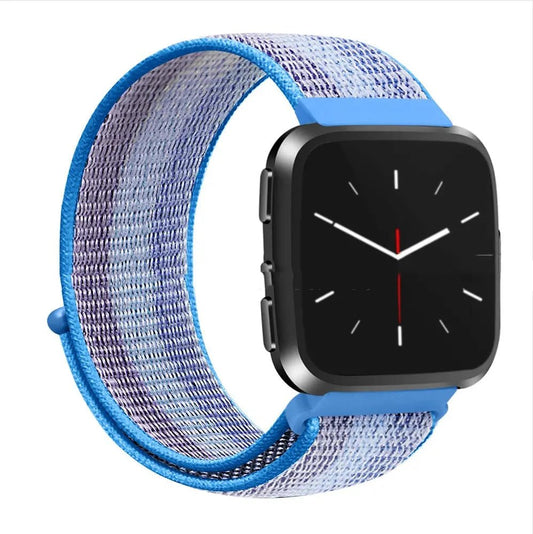 Nylon Loopback Strap Smart Watch Band Striped Lake Blue