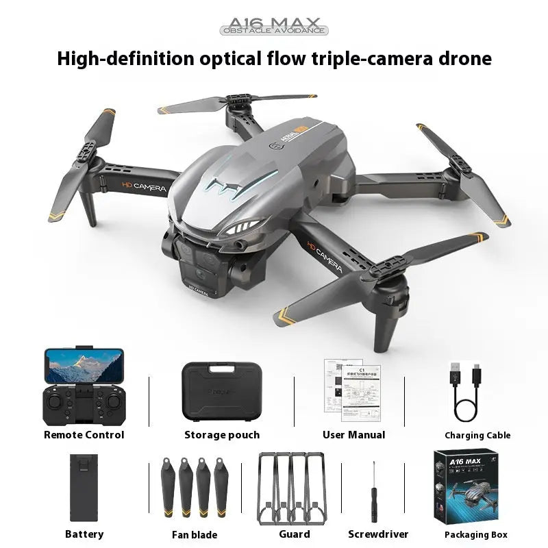 Optical Flow Positioning Three-camera Obstacle Avoidance Drone For Aerial Photography Silver Gray HD