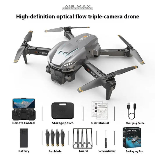 Optical Flow Positioning Three-camera Obstacle Avoidance Drone For Aerial Photography Silver Gray HD