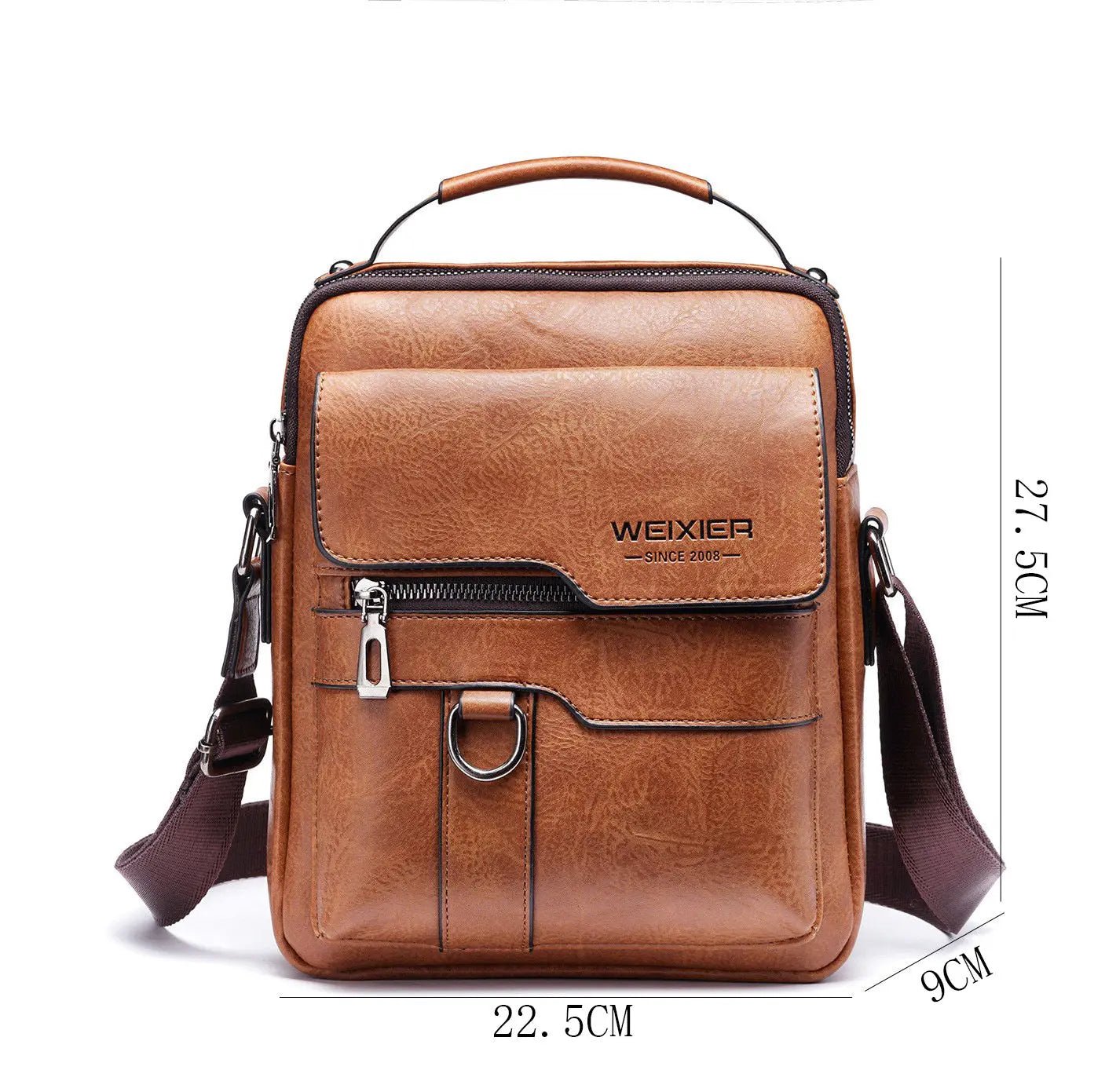 Popular Men's Messenger Bag One Shoulder Retro Business Backpack PU Leather Flaps Crossbody Bags Business Flap Male Solid Travel Bag Vertical Style Light Brown