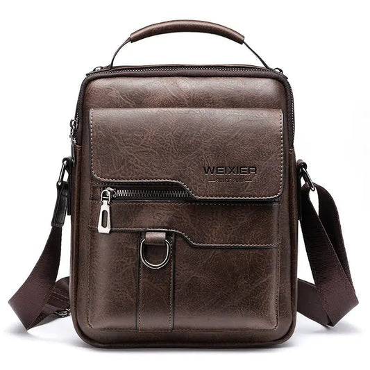 Popular Men's Messenger Bag One Shoulder Retro Business Backpack PU Leather Flaps Crossbody Bags Business Flap Male Solid Travel Bag Dark Brown