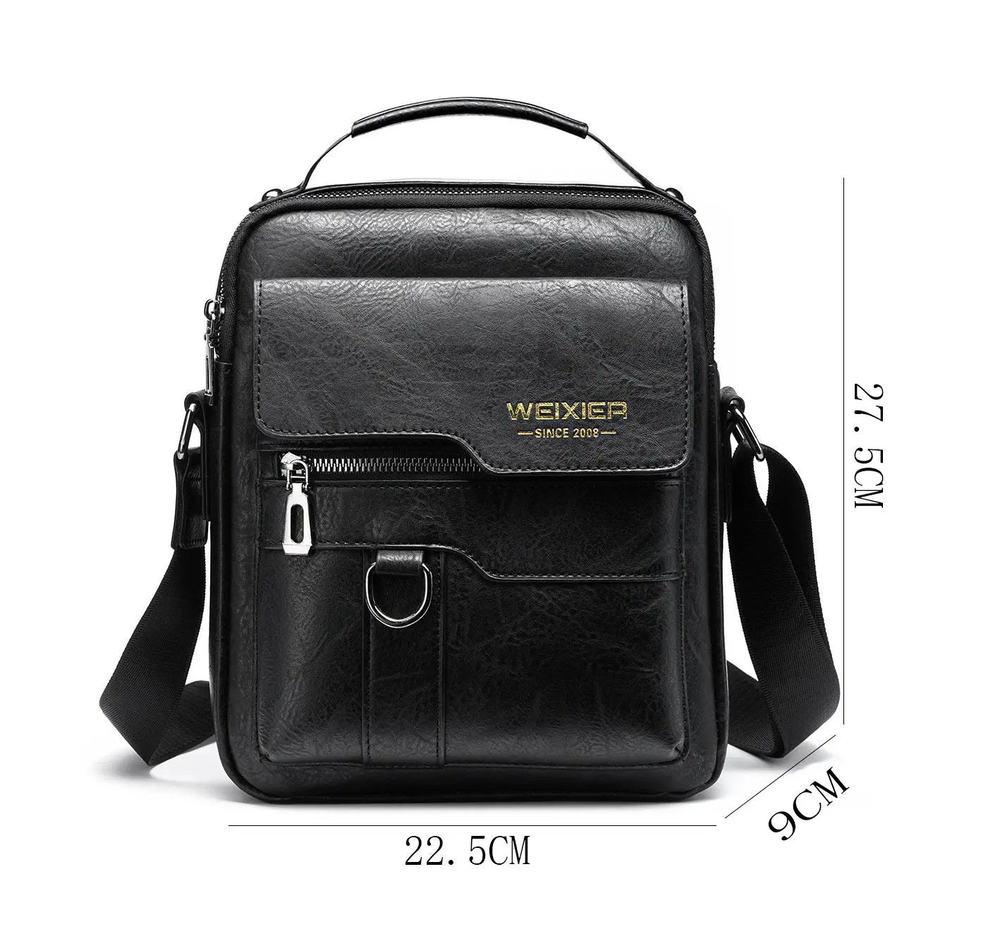 Popular Men's Messenger Bag One Shoulder Retro Business Backpack PU Leather Flaps Crossbody Bags Business Flap Male Solid Travel Bag Vertical Black