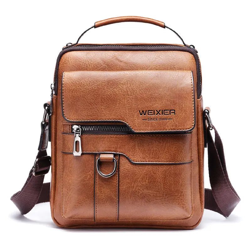 Popular Men's Messenger Bag One Shoulder Retro Business Backpack PU Leather Flaps Crossbody Bags Business Flap Male Solid Travel Bag Light Brown