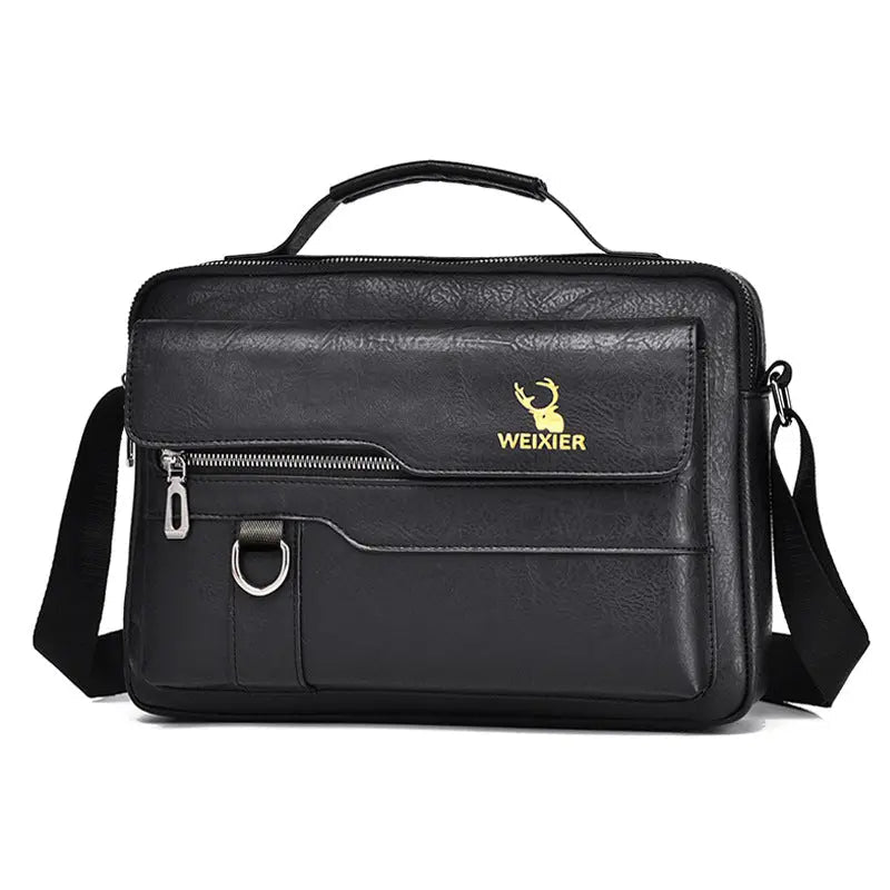 Popular Men's Messenger Bag One Shoulder Retro Business Backpack PU Leather Flaps Crossbody Bags Business Flap Male Solid Travel Bag Horizontal Style Black