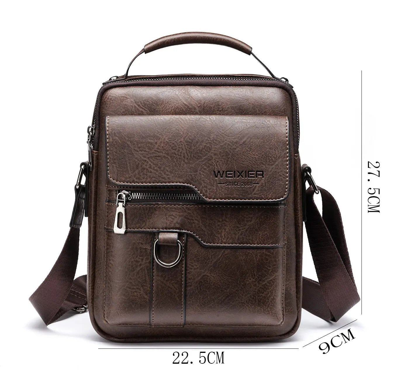 Popular Men's Messenger Bag One Shoulder Retro Business Backpack PU Leather Flaps Crossbody Bags Business Flap Male Solid Travel Bag Vertical Style Dark Brown