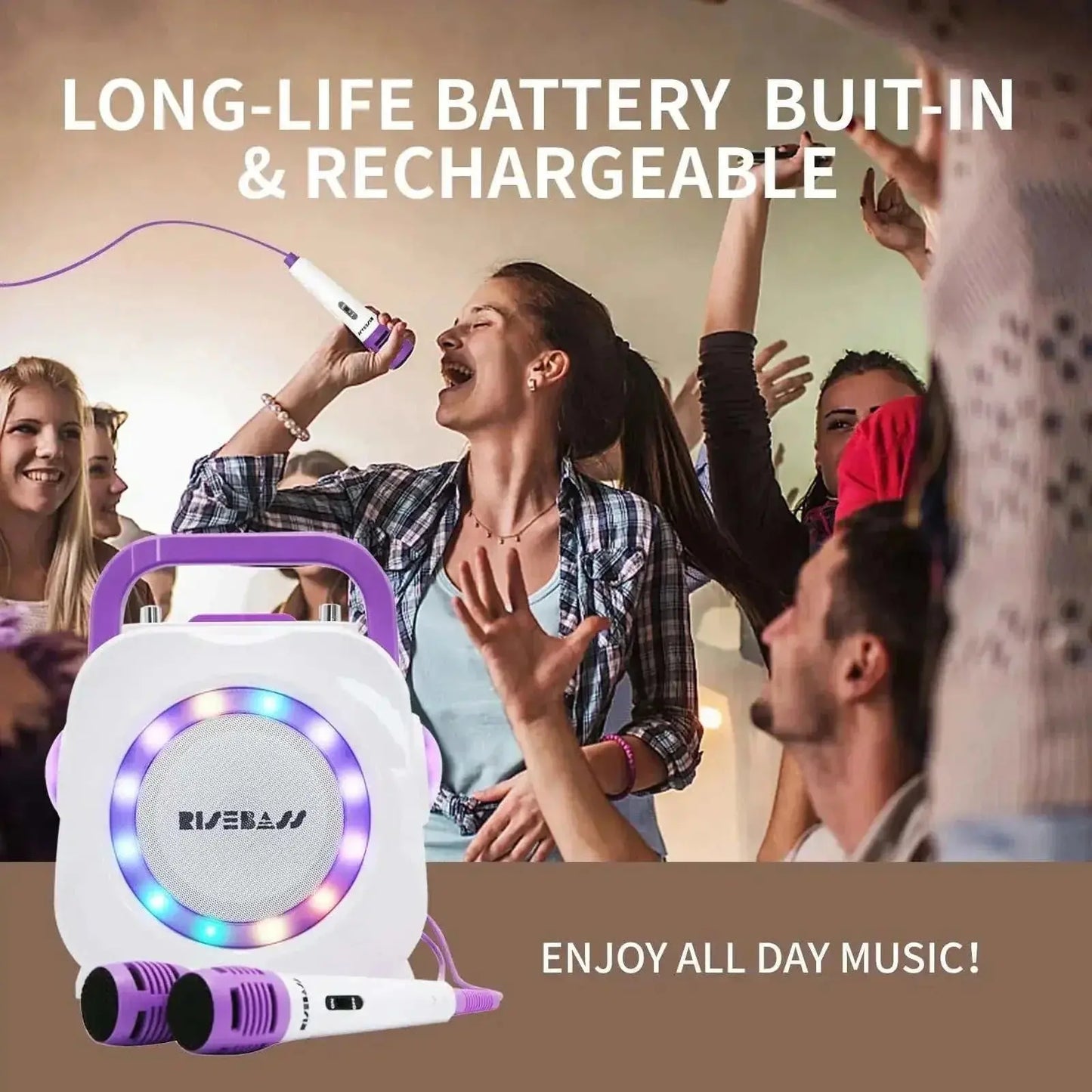 Purple Kids Bluetooth Karaoke Machine with 2 Microphone